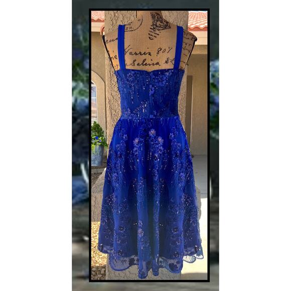 Dress the Population Sequins Electric Blue Adelina Fit & Flare Dress Size Small - Picture 4 of 10